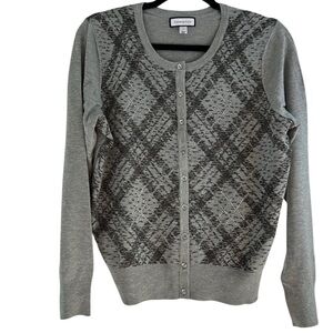 CHARTER CLUB Grey sweater Shiny Embellishments cardigan long sleeves Large EUC